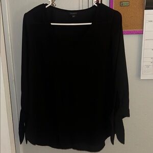 Talbots Classic Black Blouse 3/4 sleeve tie